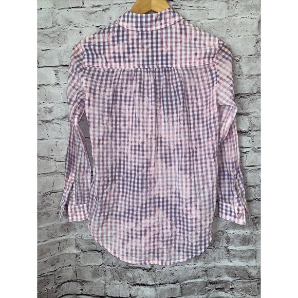 Pilcro Anthropologie Pink Tie Dye Plaid Button Up Long Sleeve Women’s Shirt XXSP - Picture 4 of 5